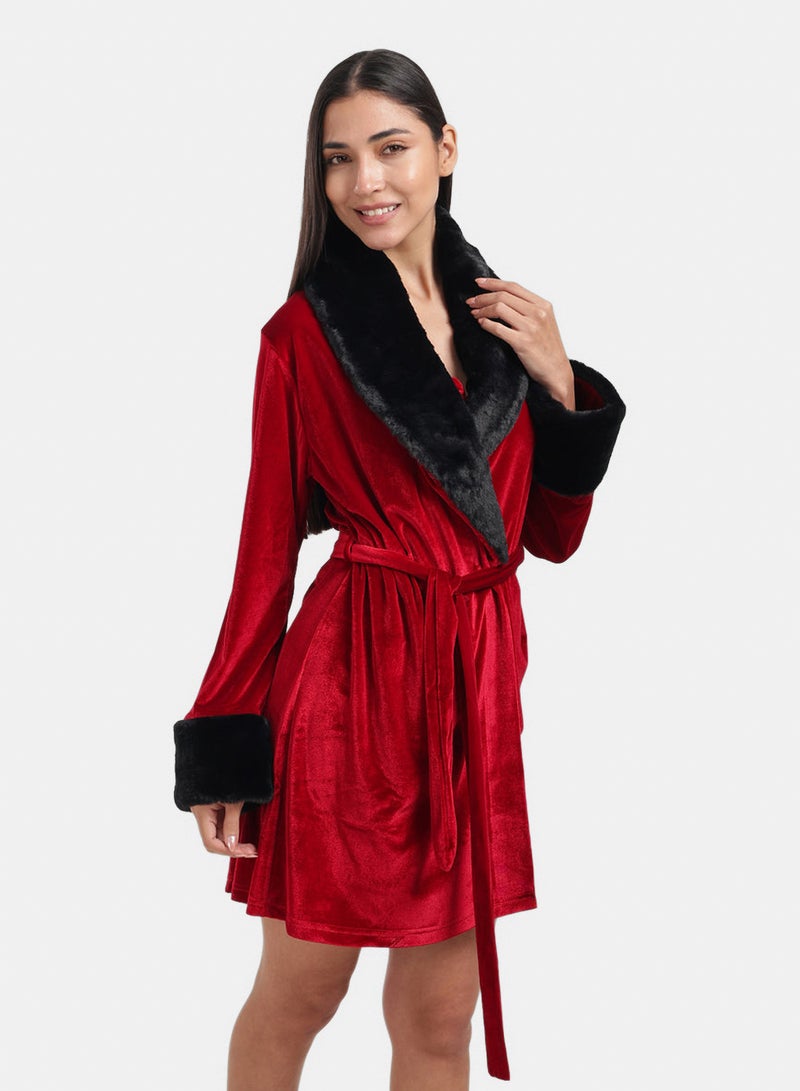 Carina Velvet Robe with Fur Trim - Image 2